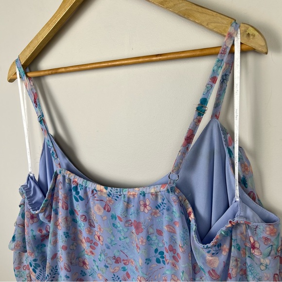 City Chic Cami Top Floral Blue Multi Lightweight Lined Ruffle Plus Size XL 22 - Picture 8 of 9